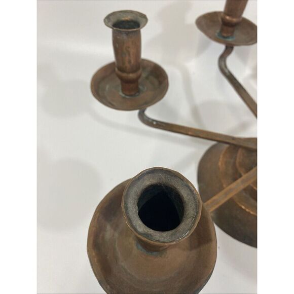 Antique Old Primitive 7 Candle Copper Hand Forged Cottage Candelabra 17” x 11” - Picture 7 of 15